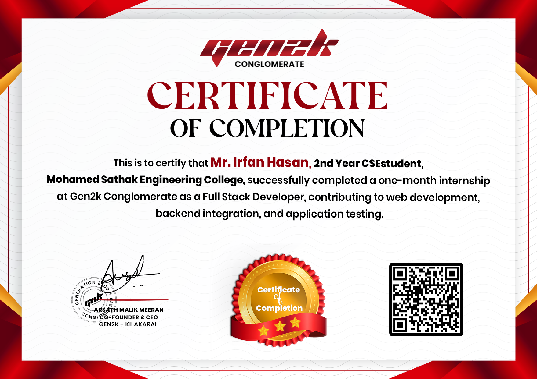 Irfan Hasan Certificate